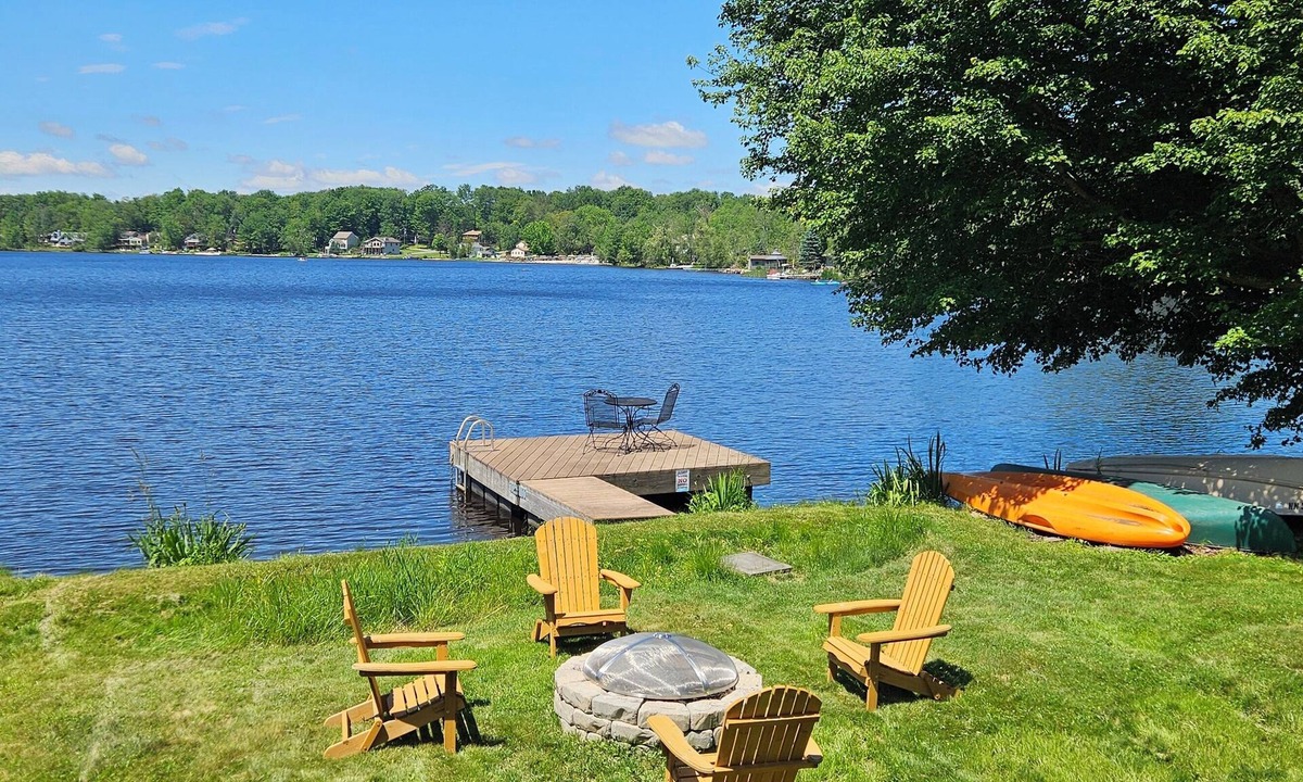 Pocono Lake House | 3 BR/2 BA Renovated Lakefront Retreat w/private dock, canoe/kayak, fire pit!