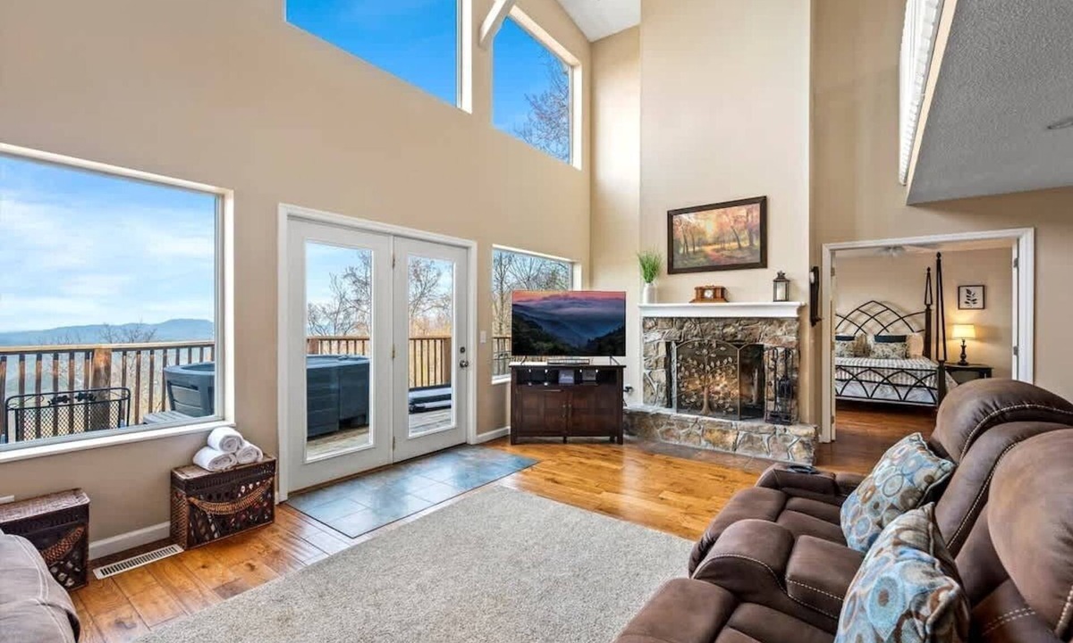 Chalet Village Cabin | Mountain View Cabin with Hot Tub & Game Room
