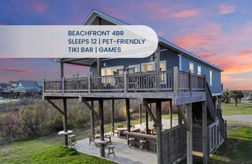 Port Bolivar House | Beachfront 4BR - Tiki Bar, Yard Games, Pet-Friendly