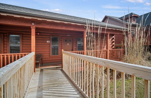 Branson Theater District Cabin | Rustic Studio Cabin with King Bed and Jacuzzi Tub