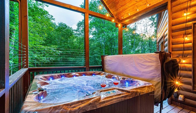 Log Cabin on Creek with Hot Tub and Arcade